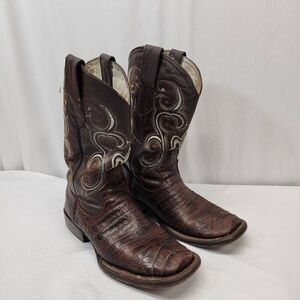 Men's 10 Western Cowboy Made In Mexico Croc Belly Leather Square Toe Boots